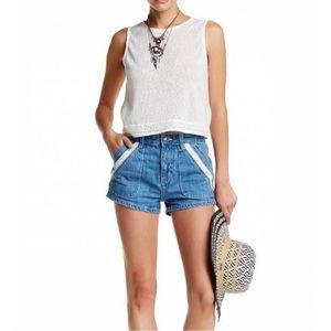 Free People - Women’s 25 Denim Shorts White Lace Trim